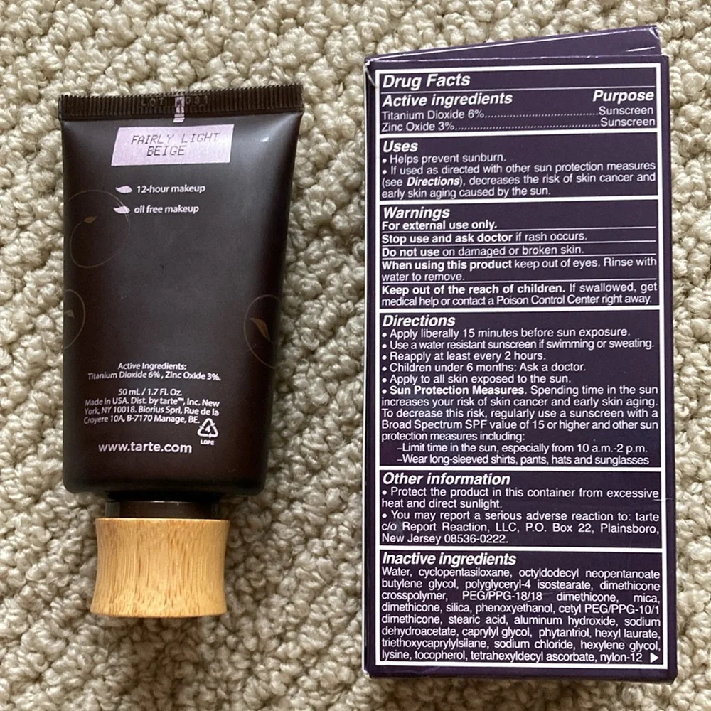 Tarte Amazonian Clay Full Coverage Foundation Fairly Light Beige 12 hr Like New